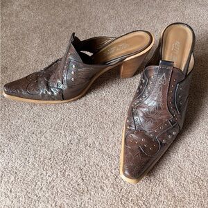 Ketty Shoes Leather Western Mule Heels Made in Italy